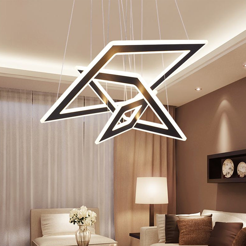 Rhombus Tiered Living Room LED Suspension Light Acrylic Nordic Style Chandelier Lighting in Black Clearhalo 'Ceiling Lights' 'Chandeliers' 'Modern Chandeliers' 'Modern' Lighting' 2275490