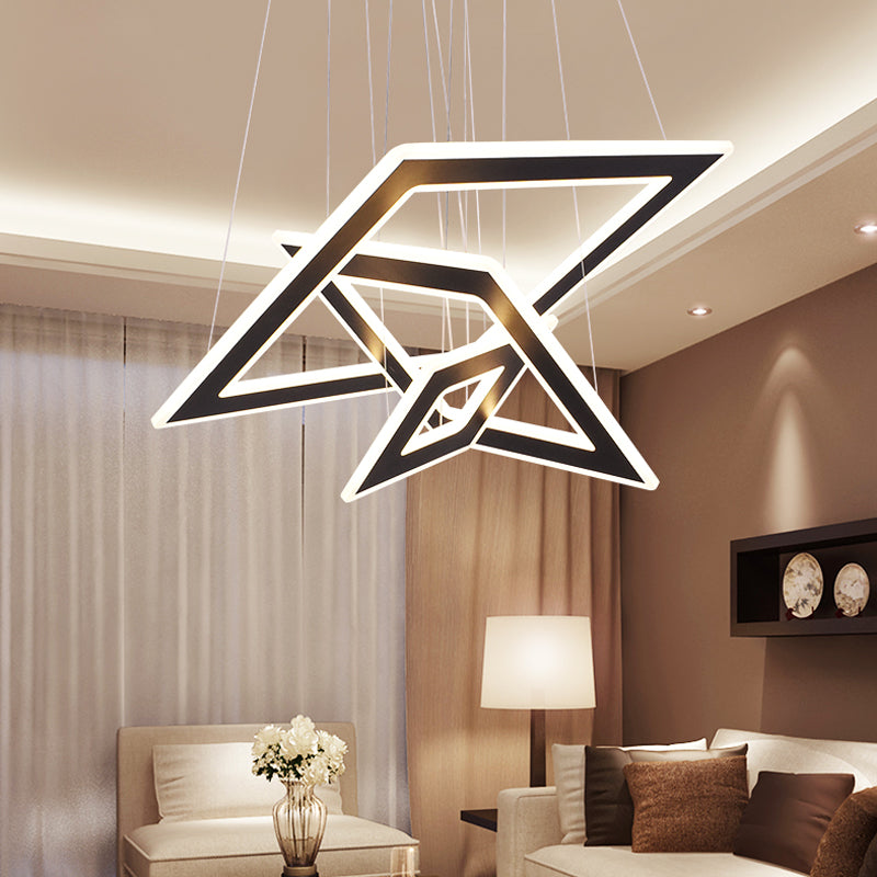 Rhombus Tiered Living Room LED Suspension Light Acrylic Nordic Style Chandelier Lighting in Black Clearhalo 'Ceiling Lights' 'Chandeliers' 'Modern Chandeliers' 'Modern' Lighting' 2275491