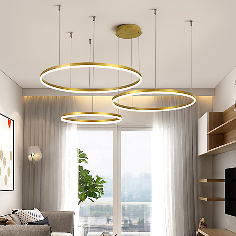Tiered Hoop Living Room Chandelier Lighting Acrylic Minimalist LED Pendant Light in Gold Clearhalo 'Ceiling Lights' 'Chandeliers' 'Modern Chandeliers' 'Modern' Lighting' 2275492