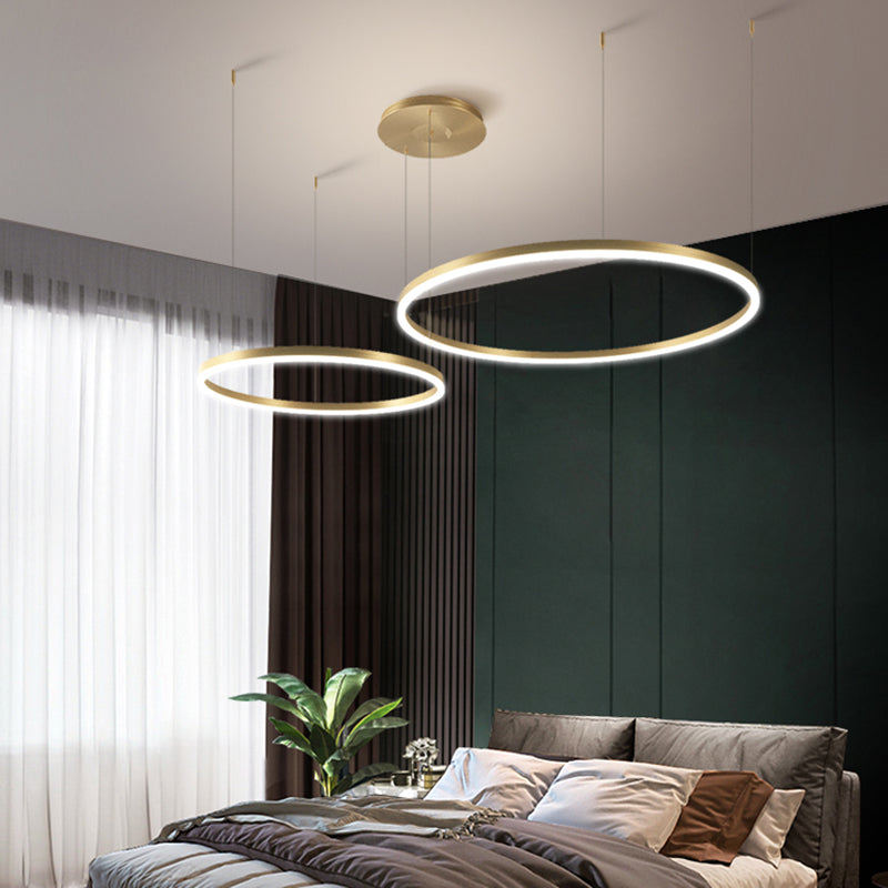 Metallic Ring 2-Layer Chandelier Pendant Lighting Contemporary Gold LED Hanging Light Clearhalo 'Ceiling Lights' 'Chandeliers' 'Modern Chandeliers' 'Modern' Lighting' 2275500