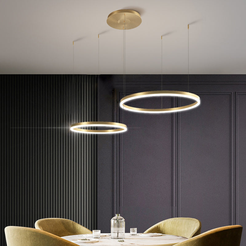 Metallic Ring 2-Layer Chandelier Pendant Lighting Contemporary Gold LED Hanging Light Clearhalo 'Ceiling Lights' 'Chandeliers' 'Modern Chandeliers' 'Modern' Lighting' 2275502