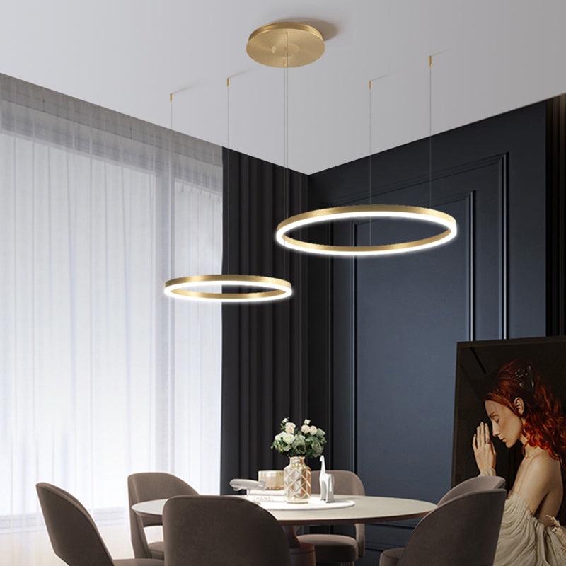 Metallic Ring 2-Layer Chandelier Pendant Lighting Contemporary Gold LED Hanging Light Clearhalo 'Ceiling Lights' 'Chandeliers' 'Modern Chandeliers' 'Modern' Lighting' 2275503