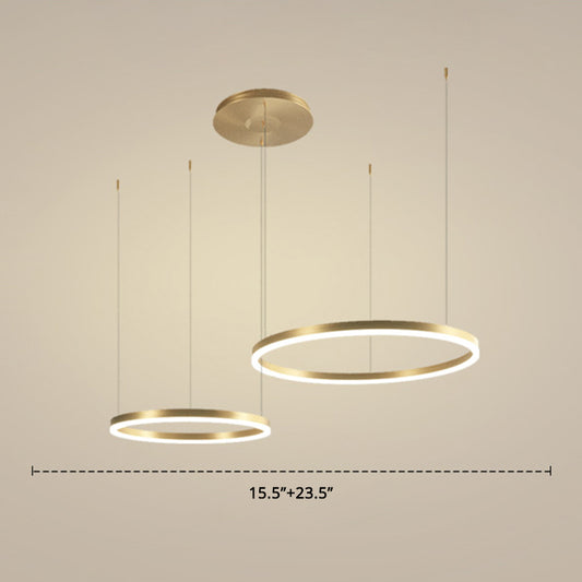 Metallic Ring 2-Layer Chandelier Pendant Lighting Contemporary Gold LED Hanging Light Gold 23.5" Clearhalo 'Ceiling Lights' 'Chandeliers' 'Modern Chandeliers' 'Modern' Lighting' 2275506