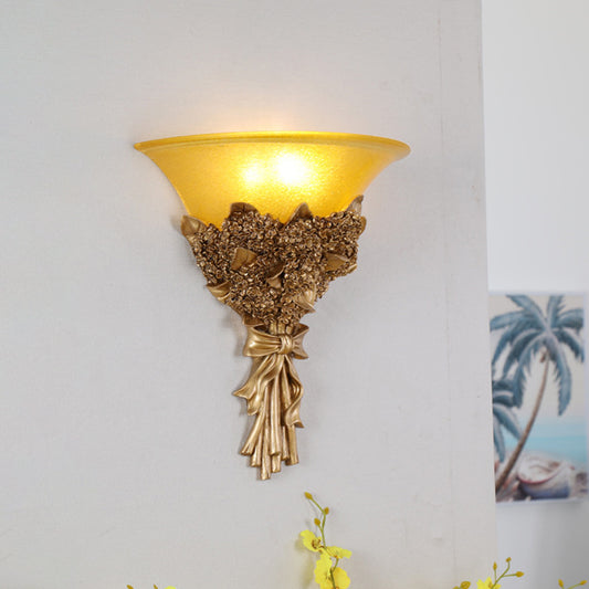 Flared Corridor Light Wall Light Fixture Vintage Amber/White Glass 1 Light Blue/Gold Flower Sconce Light Clearhalo 'Wall Lamps & Sconces' 'Wall Lights' Lighting' 227550