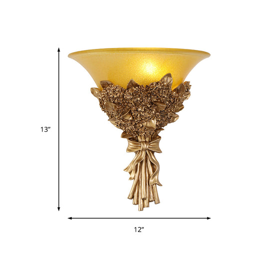 Flared Corridor Light Wall Light Fixture Vintage Amber/White Glass 1 Light Blue/Gold Flower Sconce Light Clearhalo 'Wall Lamps & Sconces' 'Wall Lights' Lighting' 227552