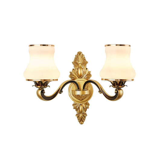 White Glass Jar Shaped Wall Sconce Lighting Retro Living Room Wall Mounted Light in Brass Clearhalo 'Wall Lamps & Sconces' 'Wall Lights' Lighting' 2275552