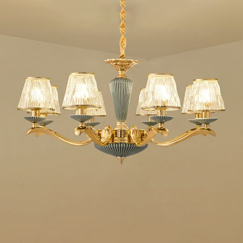 Clear Ribbed Glass Chandelier Lighting Antique Gold Conic Bedroom Ceiling Pendant Lamp Clearhalo 'Ceiling Lights' 'Chandeliers' Lighting' options 2275636