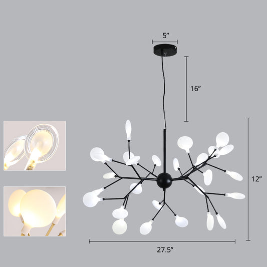 Acrylic Fireflies Hanging Lamp Minimalist Black Finish LED Pendant Chandelier Light 27 Black Clearhalo 'Ceiling Lights' 'Chandeliers' 'Modern Chandeliers' 'Modern' Lighting' 2275648