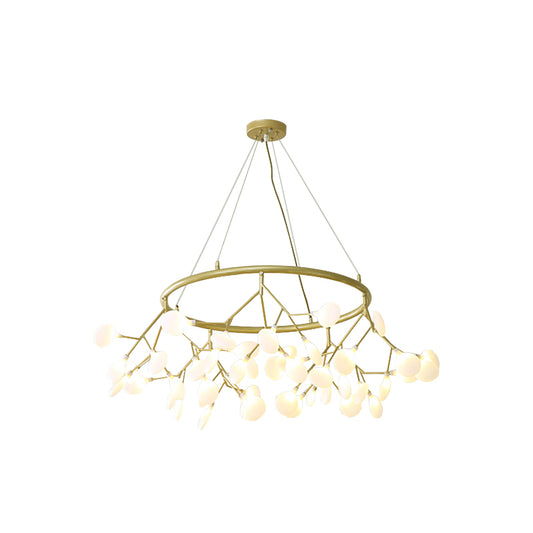 45-Bulb Living Room Chandelier Artistic Golden Pendant Lamp with Leaf Acrylic Shade Gold Clearhalo 'Ceiling Lights' 'Chandeliers' 'Modern Chandeliers' 'Modern' Lighting' 2275657