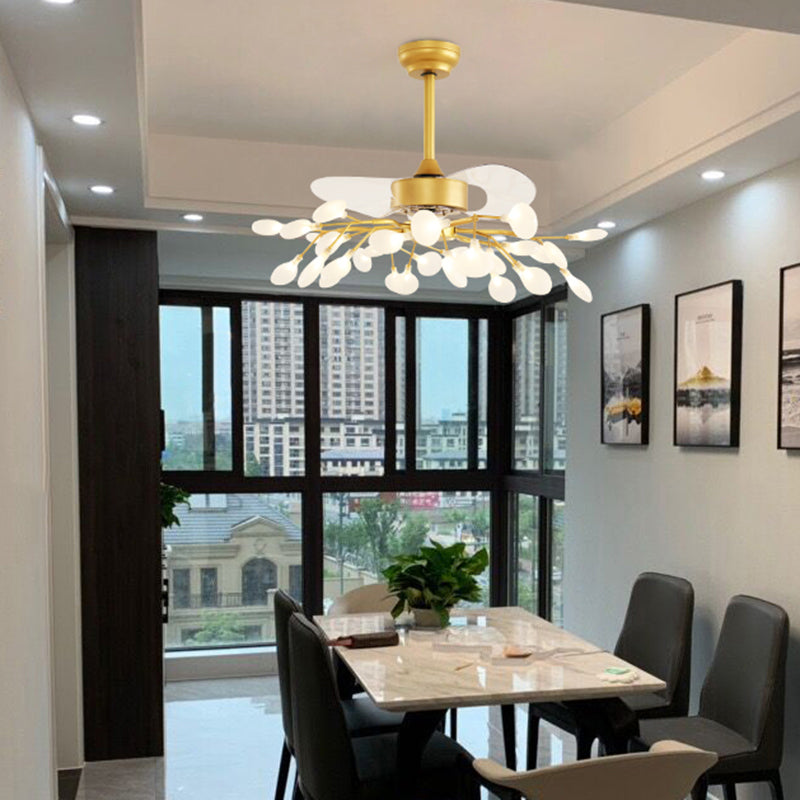 Firefly Hanging Fan Lighting Postmodern Metal Semi Flush Ceiling Light for Dining Room Clearhalo 'Ceiling Fans with Lights' 'Ceiling Fans' 'Modern Ceiling Fans' 'Modern' Lighting' 2275680