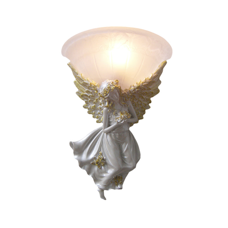 Flared Living Room Wall Light Fixture Simple Style Frosted/Amber Glass 1 Light Sconce Light with Gold/White Angel toward Right/Left Clearhalo 'Wall Lamps & Sconces' 'Wall Lights' Lighting' 227572