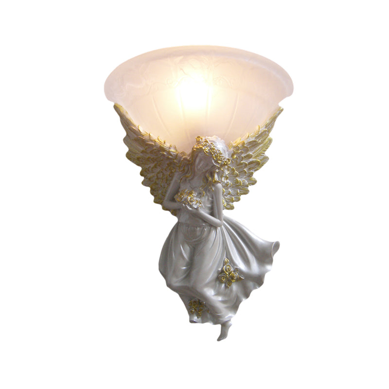 Flared Living Room Wall Light Fixture Simple Style Frosted/Amber Glass 1 Light Sconce Light with Gold/White Angel toward Right/Left Clearhalo 'Wall Lamps & Sconces' 'Wall Lights' Lighting' 227576