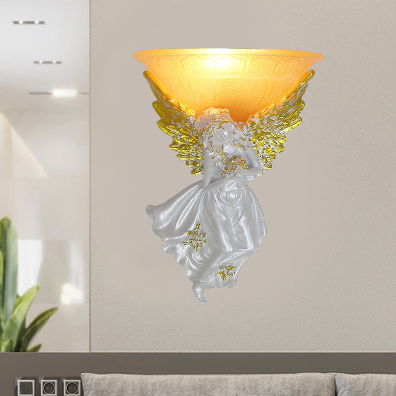 Flared Living Room Wall Light Fixture Simple Style Frosted/Amber Glass 1 Light Sconce Light with Gold/White Angel toward Right/Left Gold Right Clearhalo 'Wall Lamps & Sconces' 'Wall Lights' Lighting' 227578