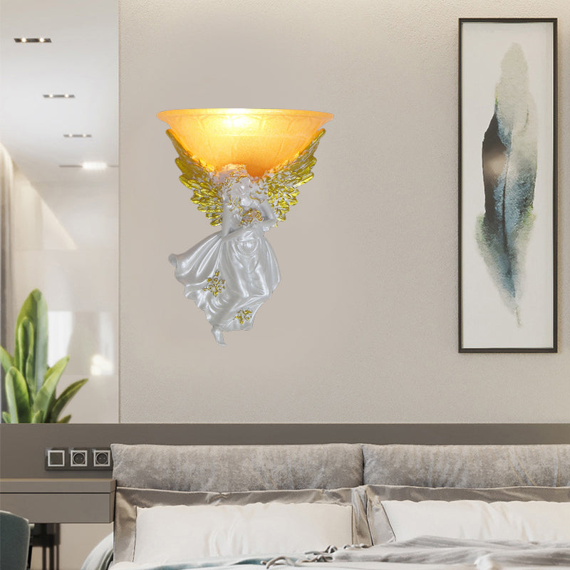 Flared Living Room Wall Light Fixture Simple Style Frosted/Amber Glass 1 Light Sconce Light with Gold/White Angel toward Right/Left Clearhalo 'Wall Lamps & Sconces' 'Wall Lights' Lighting' 227579