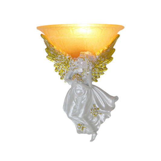 Flared Living Room Wall Light Fixture Simple Style Frosted/Amber Glass 1 Light Sconce Light with Gold/White Angel toward Right/Left Clearhalo 'Wall Lamps & Sconces' 'Wall Lights' Lighting' 227583