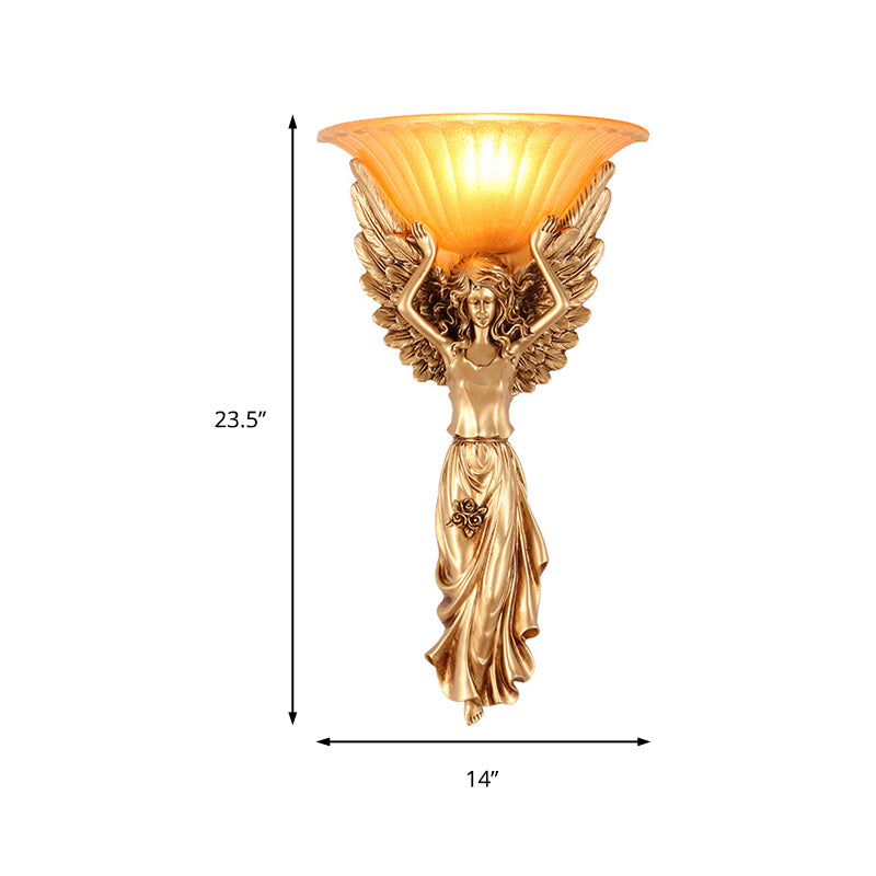 1 Light Wall Lamp Vintage Flared Ribbed Glass Sconce Light with Gold/White Angel Base Clearhalo 'Wall Lamps & Sconces' 'Wall Lights' Lighting' 227587