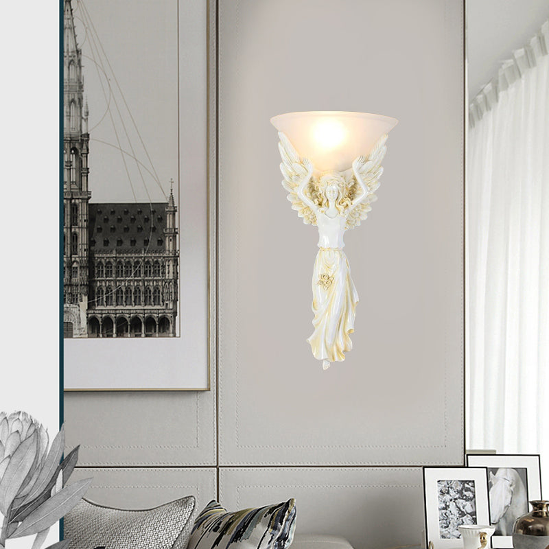 1 Light Wall Lamp Vintage Flared Ribbed Glass Sconce Light with Gold/White Angel Base Clearhalo 'Wall Lamps & Sconces' 'Wall Lights' Lighting' 227590