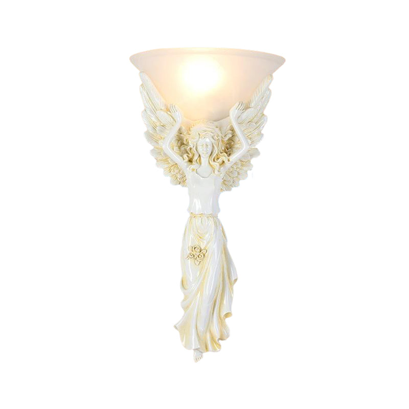 1 Light Wall Lamp Vintage Flared Ribbed Glass Sconce Light with Gold/White Angel Base Clearhalo 'Wall Lamps & Sconces' 'Wall Lights' Lighting' 227591