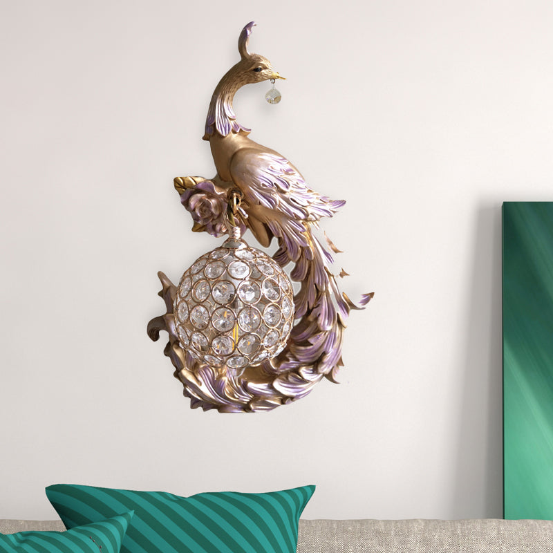 1 Light Peacock toward Left/Right Sconce Light Retro White/Blue/Purple Resin Wall Mounted Light with Globe Shade Clearhalo 'Wall Lamps & Sconces' 'Wall Lights' Lighting' 227643