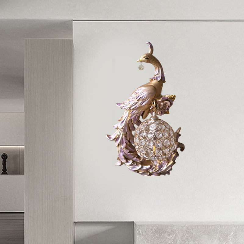 1 Light Peacock toward Left/Right Sconce Light Retro White/Blue/Purple Resin Wall Mounted Light with Globe Shade Clearhalo 'Wall Lamps & Sconces' 'Wall Lights' Lighting' 227648