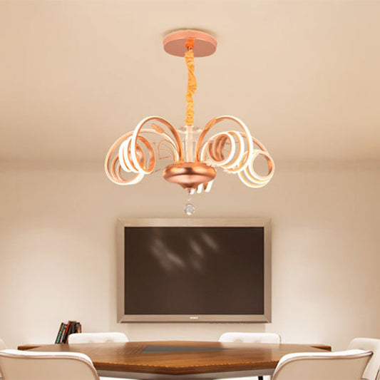 Curved Living Room Chandelier Acrylic Led Modernist Hanging Lamp in Rose Gold, White Light Rose Gold Clearhalo 'Ceiling Lights' 'Chandeliers' 'Modern Chandeliers' 'Modern' Lighting' 2276509