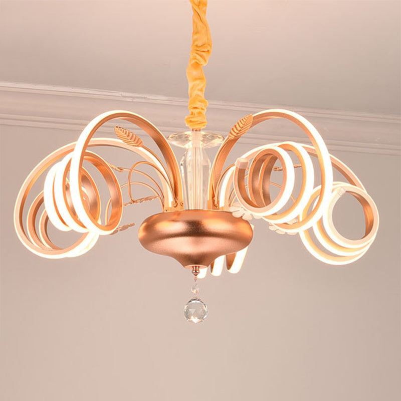 Curved Living Room Chandelier Acrylic Led Modernist Hanging Lamp in Rose Gold, White Light Clearhalo 'Ceiling Lights' 'Chandeliers' 'Modern Chandeliers' 'Modern' Lighting' 2276510