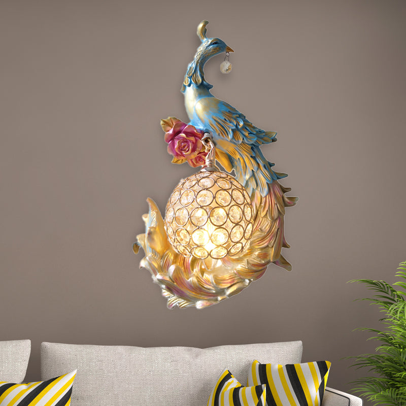 1 Light Peacock toward Left/Right Sconce Light Retro White/Blue/Purple Resin Wall Mounted Light with Globe Shade Clearhalo 'Wall Lamps & Sconces' 'Wall Lights' Lighting' 227652