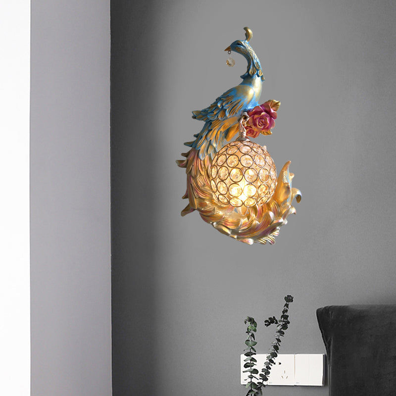 1 Light Peacock toward Left/Right Sconce Light Retro White/Blue/Purple Resin Wall Mounted Light with Globe Shade Clearhalo 'Wall Lamps & Sconces' 'Wall Lights' Lighting' 227658