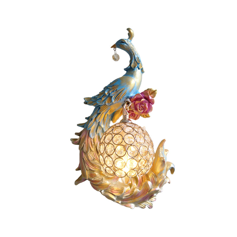 1 Light Peacock toward Left/Right Sconce Light Retro White/Blue/Purple Resin Wall Mounted Light with Globe Shade Clearhalo 'Wall Lamps & Sconces' 'Wall Lights' Lighting' 227659