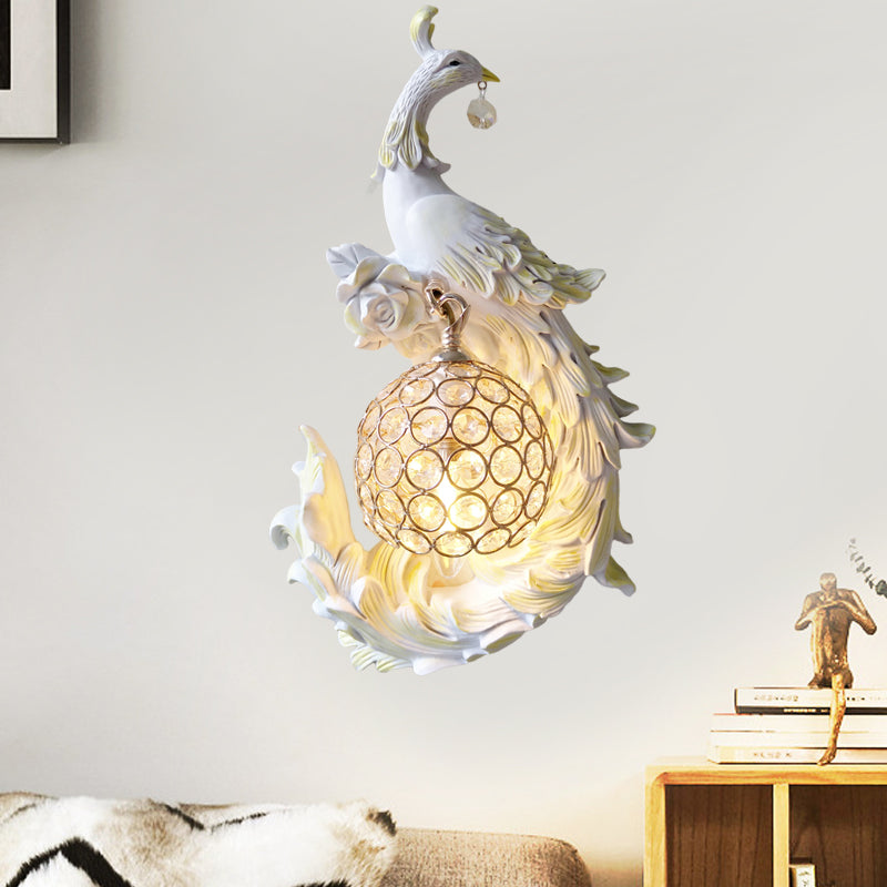 1 Light Peacock toward Left/Right Sconce Light Retro White/Blue/Purple Resin Wall Mounted Light with Globe Shade White Right Clearhalo 'Wall Lamps & Sconces' 'Wall Lights' Lighting' 227660