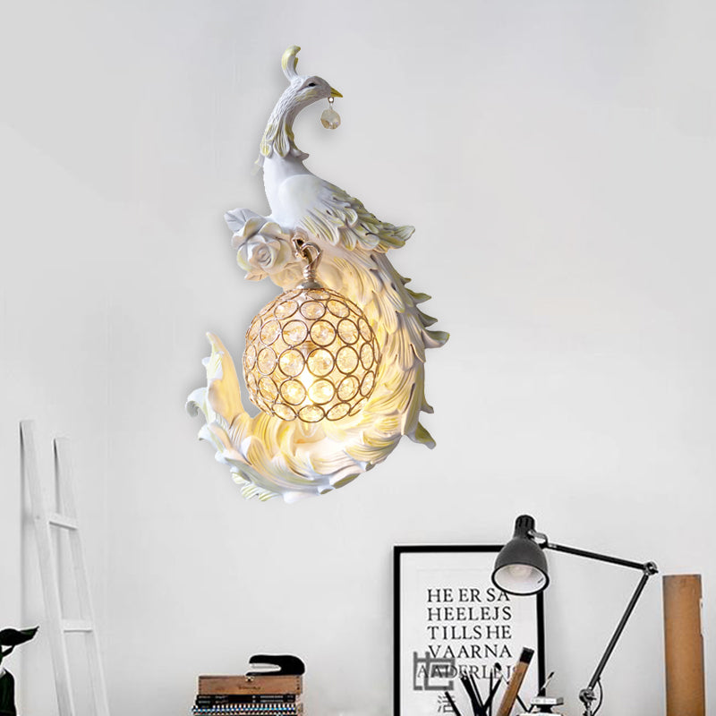 1 Light Peacock toward Left/Right Sconce Light Retro White/Blue/Purple Resin Wall Mounted Light with Globe Shade Clearhalo 'Wall Lamps & Sconces' 'Wall Lights' Lighting' 227661