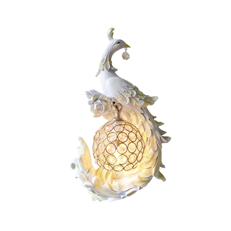 1 Light Peacock toward Left/Right Sconce Light Retro White/Blue/Purple Resin Wall Mounted Light with Globe Shade Clearhalo 'Wall Lamps & Sconces' 'Wall Lights' Lighting' 227662