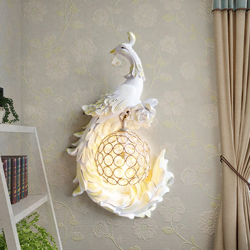 1 Light Peacock toward Left/Right Sconce Light Retro White/Blue/Purple Resin Wall Mounted Light with Globe Shade White Left Clearhalo 'Wall Lamps & Sconces' 'Wall Lights' Lighting' 227663