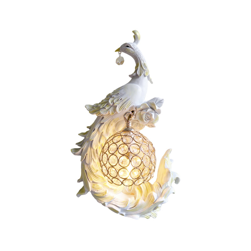 1 Light Peacock toward Left/Right Sconce Light Retro White/Blue/Purple Resin Wall Mounted Light with Globe Shade Clearhalo 'Wall Lamps & Sconces' 'Wall Lights' Lighting' 227666