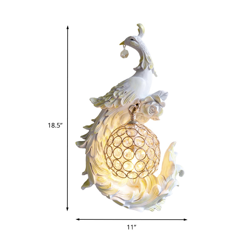 1 Light Peacock toward Left/Right Sconce Light Retro White/Blue/Purple Resin Wall Mounted Light with Globe Shade Clearhalo 'Wall Lamps & Sconces' 'Wall Lights' Lighting' 227667