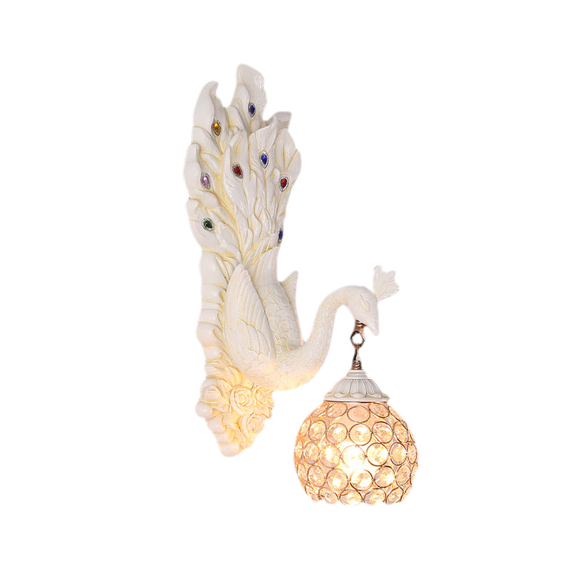 Dome Crystal Wall Mounted Light Antique 1 Light Bedroom Sconce Lamp with Blue/Gold/White Peacock Backplate Clearhalo 'Wall Lamps & Sconces' 'Wall Lights' Lighting' 227681