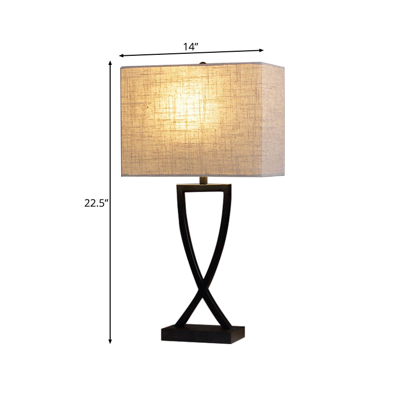 1 Light Fabric Table Lamp Nordic White Round/Rectangle Bedroom Nightstand Lamp with Black Base, 11"/14" Wide Clearhalo 'Lamps' 'Table Lamps' Lighting' 227717