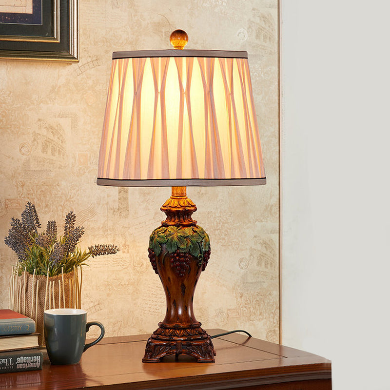 Smocked Pleated Shade Study Room Table Lamp Vintage Fabric 1 Light Beige Reading Light, 9"/10" Wide Beige 9" Clearhalo 'Lamps' 'Table Lamps' Lighting' 227722