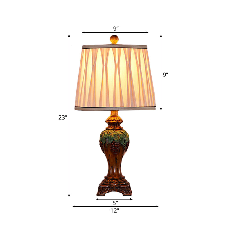 Smocked Pleated Shade Study Room Table Lamp Vintage Fabric 1 Light Beige Reading Light, 9"/10" Wide Clearhalo 'Lamps' 'Table Lamps' Lighting' 227725