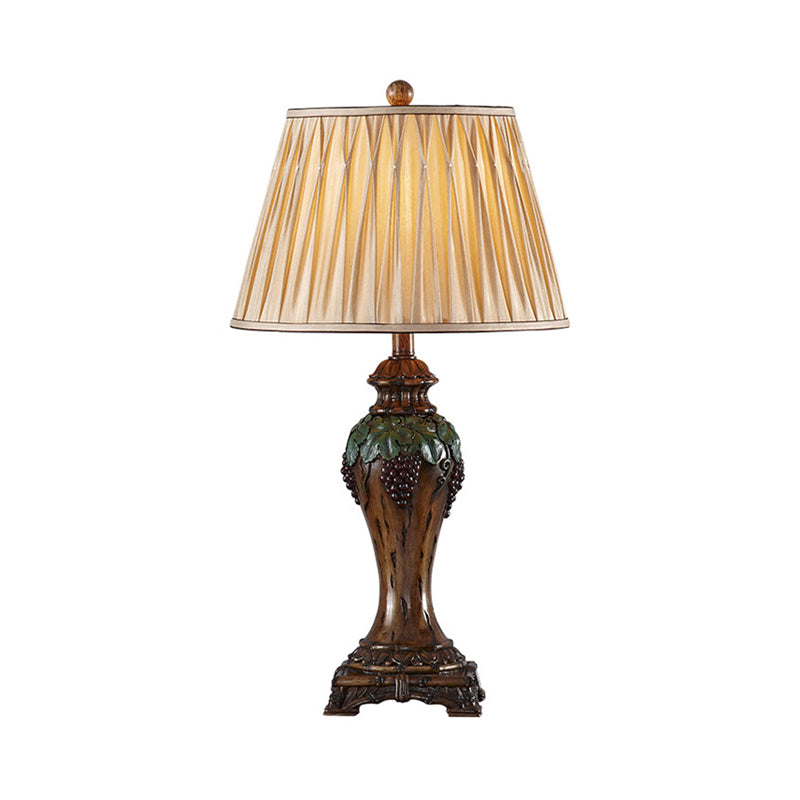 Smocked Pleated Shade Study Room Table Lamp Vintage Fabric 1 Light Beige Reading Light, 9"/10" Wide Clearhalo 'Lamps' 'Table Lamps' Lighting' 227728