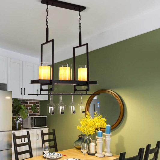 Cylinder Glass Island Light Traditional 3/5 Lights Dining Room Ceiling Light with Inner Yellow Marble Shade 3 Yellow Clearhalo 'Ceiling Lights' 'Close To Ceiling Lights' 'Glass shade' 'Glass' 'Island Lights' Lighting' 227749