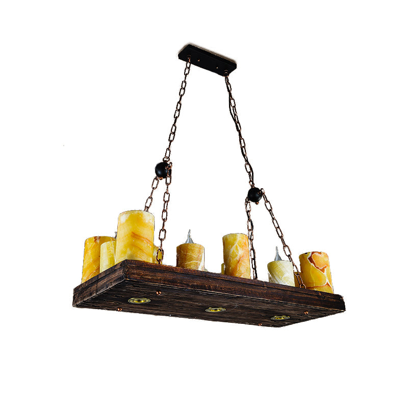 Marble Candle Island Light Fixture Vintage 8/12/16 Lights Dining Room Hanging Ceiling Light in Yellow Clearhalo 'Ceiling Lights' 'Glass shade' 'Glass' 'Island Lights' Lighting' 227762