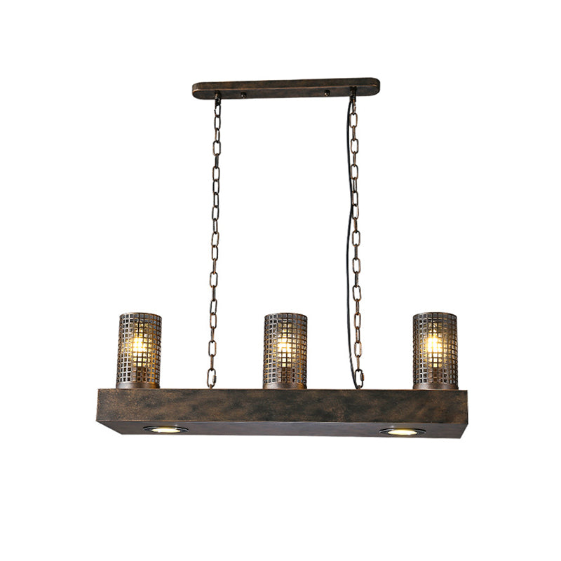 3 Lights Hanging Ceiling Light Vintage Restaurant Island Light in Bronze/Black with Cylinder Metal Shade Clearhalo 'Ceiling Lights' 'Island Lights' Lighting' 227769