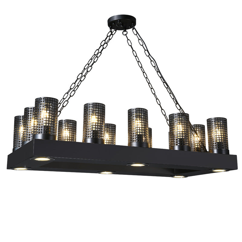 Cylinder Restaurant Island Lamp Vintage Metal 18 Lights Bronze/Black Hanging Light Fixture Clearhalo 'Ceiling Lights' 'Island Lights' Lighting' 227775