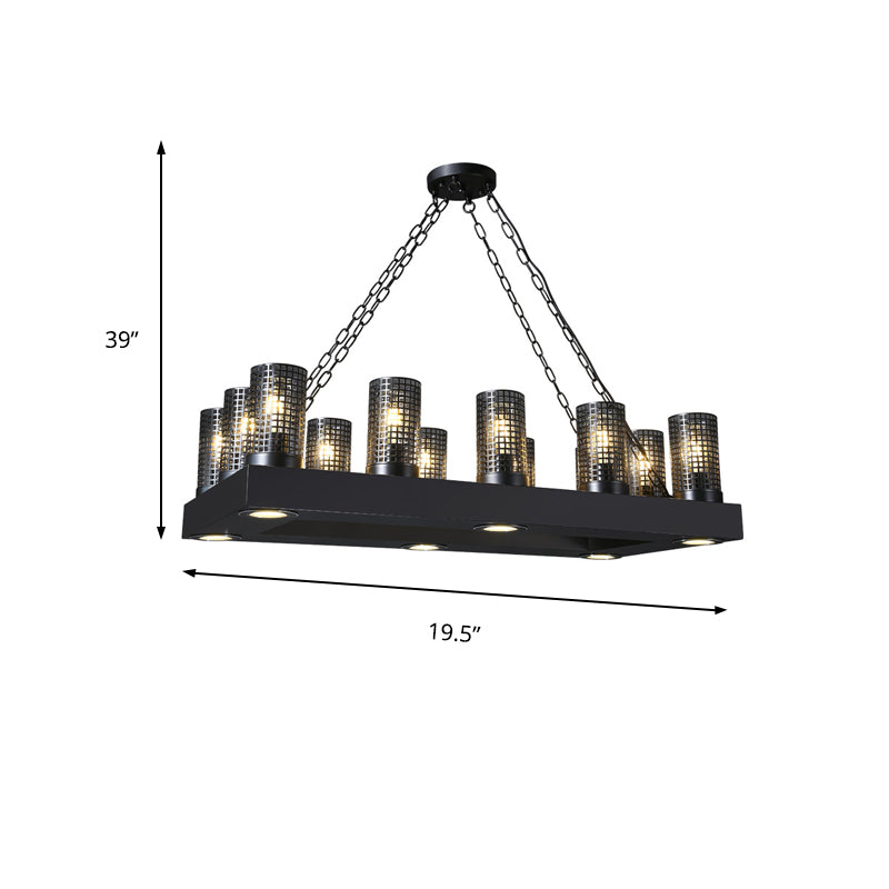 Cylinder Restaurant Island Lamp Vintage Metal 18 Lights Bronze/Black Hanging Light Fixture Clearhalo 'Ceiling Lights' 'Island Lights' Lighting' 227776