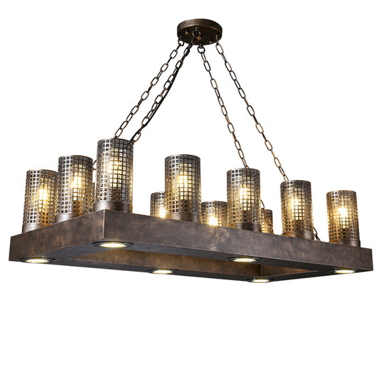 Cylinder Restaurant Island Lamp Vintage Metal 18 Lights Bronze/Black Hanging Light Fixture Clearhalo 'Ceiling Lights' 'Island Lights' Lighting' 227779