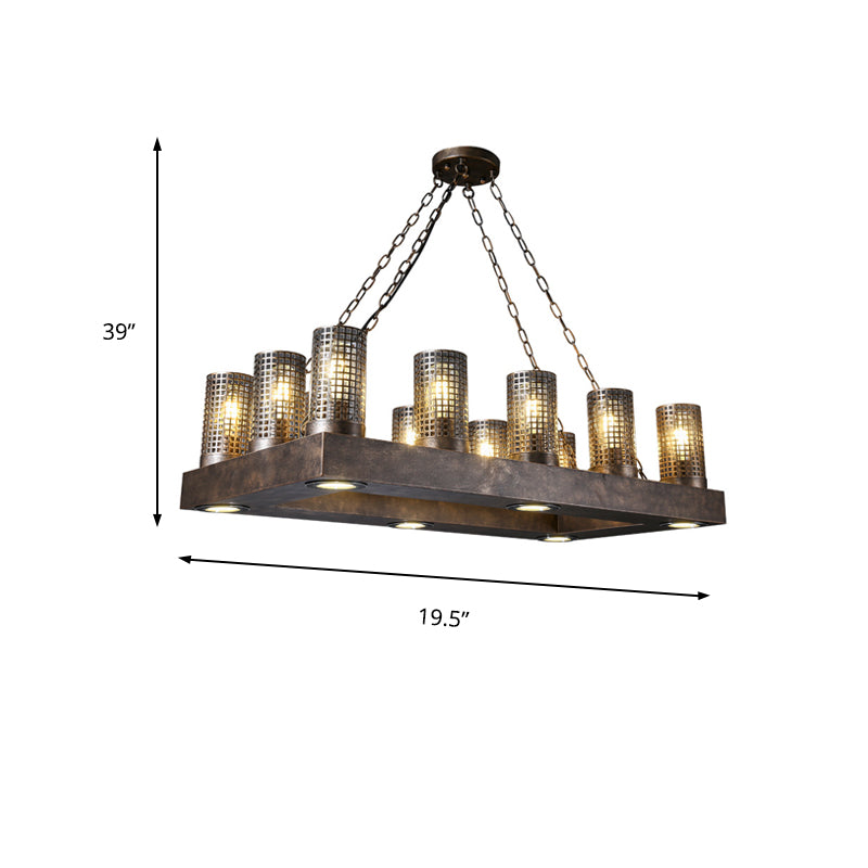 Cylinder Restaurant Island Lamp Vintage Metal 18 Lights Bronze/Black Hanging Light Fixture Clearhalo 'Ceiling Lights' 'Island Lights' Lighting' 227780