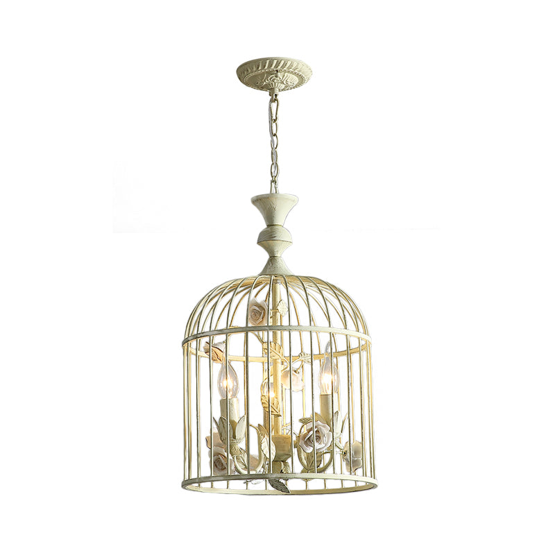 Birdcage Metal Hanging Light Fixture Rustic 3/5 Lights Corridor Chandelier Light with White Flower, 12.5"/16" Wide Clearhalo 'Ceiling Lights' 'Chandeliers' Lighting' options 227856