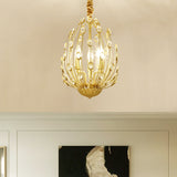 Oval Metal and Crystal Hanging Light Rustic 3/6 Lights Dining Room Chandelier Light in Gold Clearhalo 'Ceiling Lights' 'Chandeliers' Lighting' options 227864