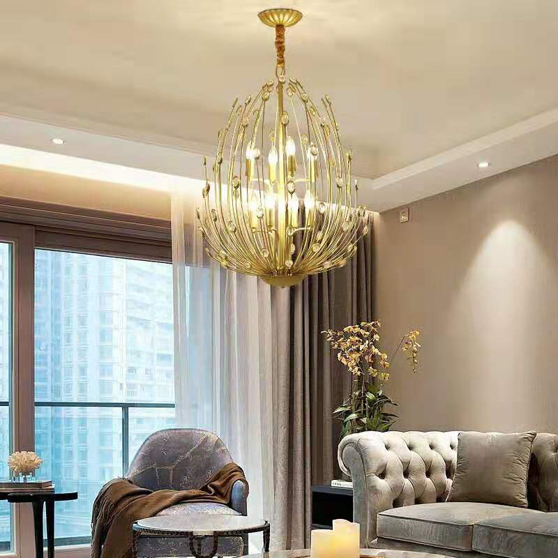 Oval Metal and Crystal Hanging Light Rustic 3/6 Lights Dining Room Chandelier Light in Gold Clearhalo 'Ceiling Lights' 'Chandeliers' Lighting' options 227867